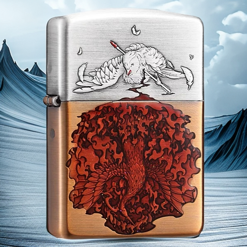 zippo打火机【涅槃重生】盔甲机 古银浮雕 树脂填充 男性个性DYJ1