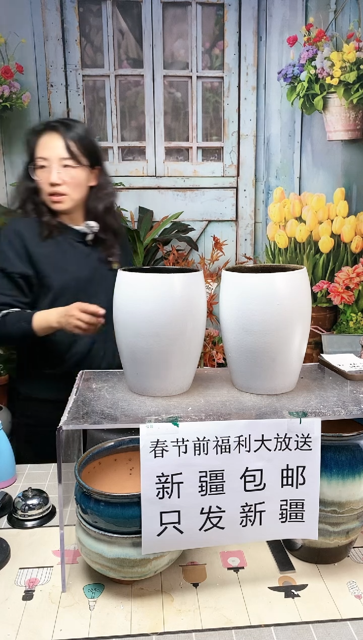 【闪购商品】红陶白色蛋形盆两个装