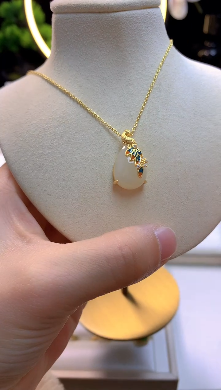 【闪购商品】和田玉吊坠银S925镀金镶嵌凤凰款水滴