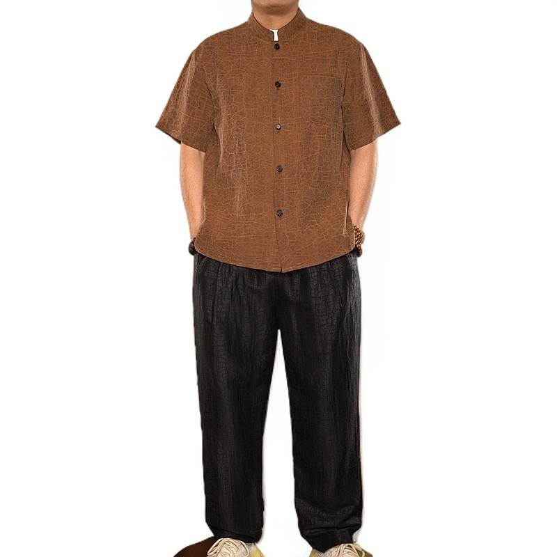 套装香云纱100男士男装短袖宽松国风夏季休闲衬衫衬衣时尚中式
