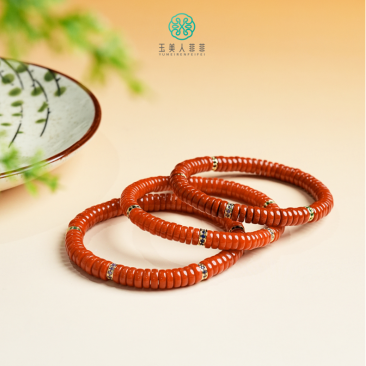 石惑珠宝+南红精工药片手串约6*2mm%多样性发一