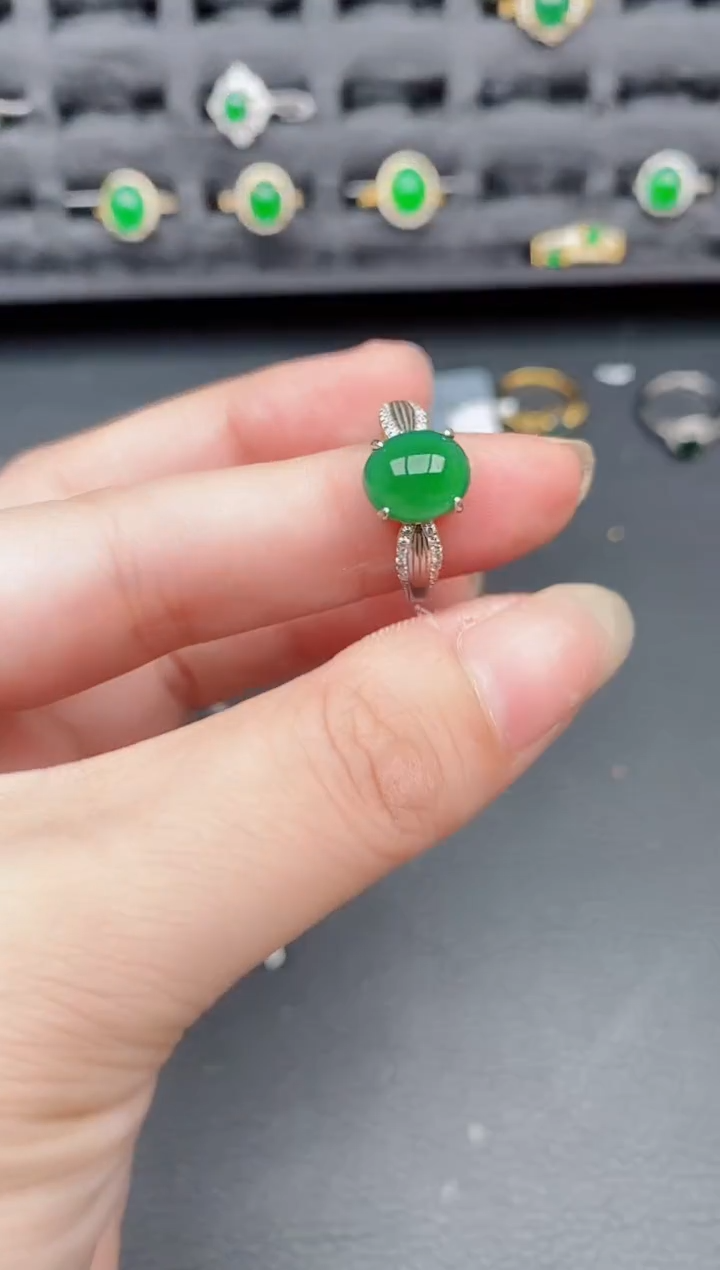 银S925镶嵌戒指翡翠天然a货翡翠354