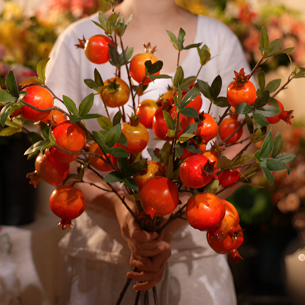 6果石榴 双色 客厅年宵花 假花 客厅花 仿真花
