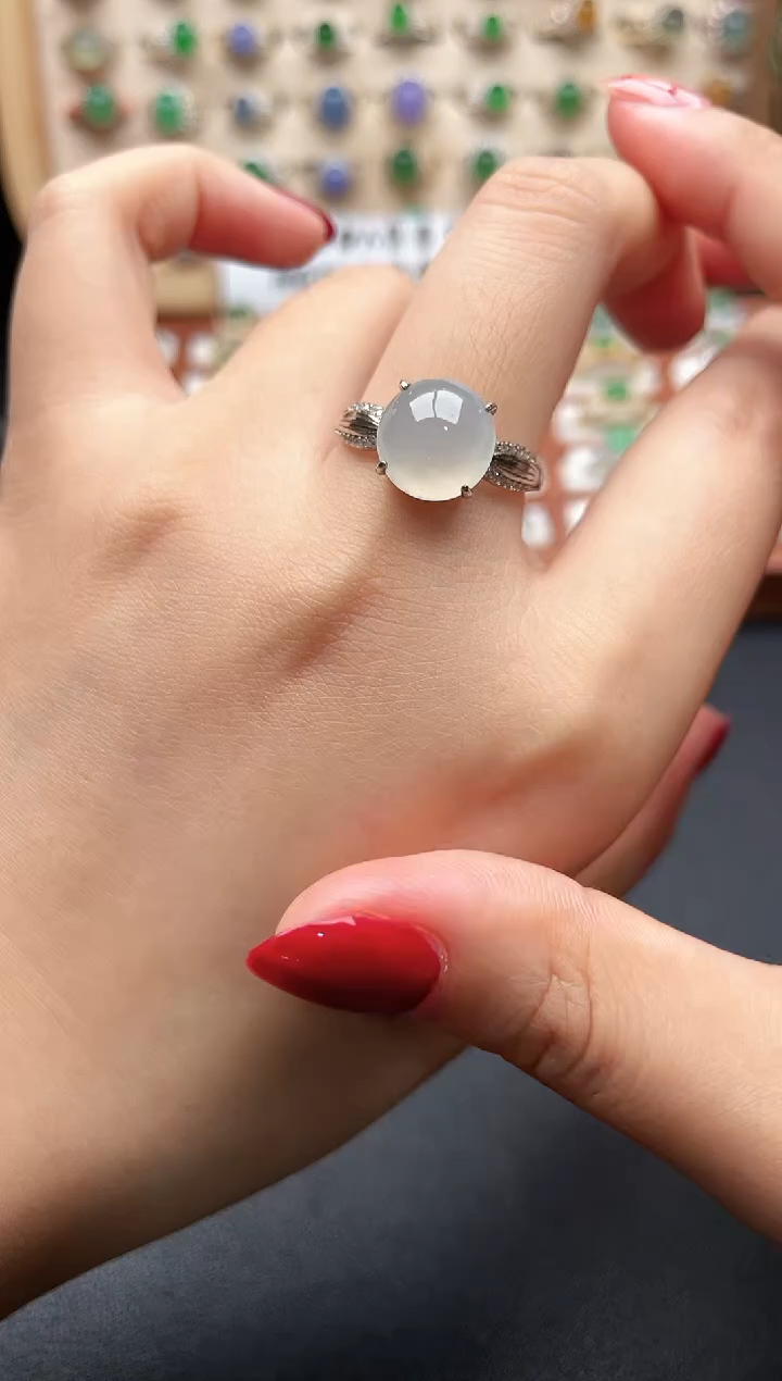 银S925镶嵌戒指翡翠一物一证一礼盒