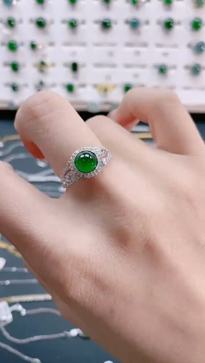 【闪购商品】翡翠戒指银S925镶嵌天然翡翠