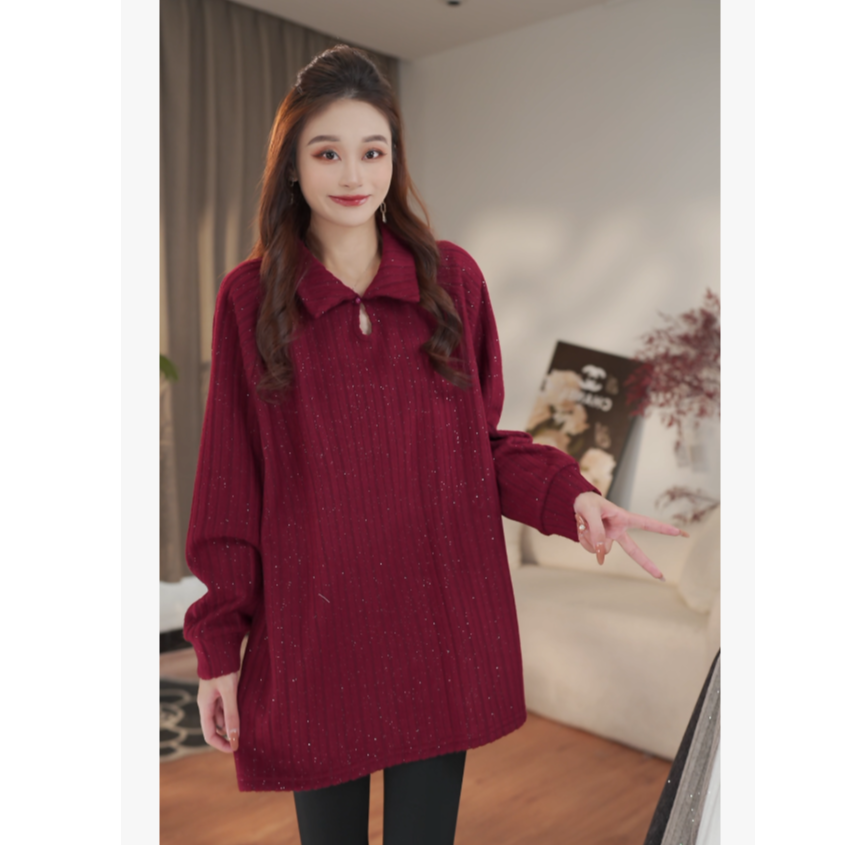 2025加绒冬季加厚套头针织上衣开衫复古洋气时尚休闲长袖251202