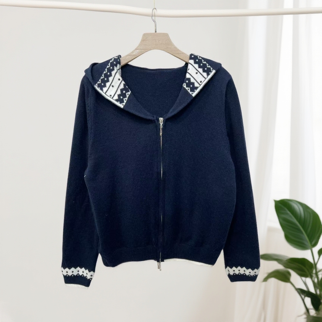 8500连帽拉链针织上衣女款时尚百搭简约显瘦上衣