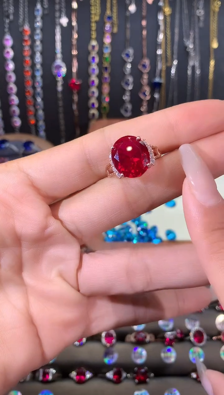 无925银鸽血红色戒指玫瑰金1214