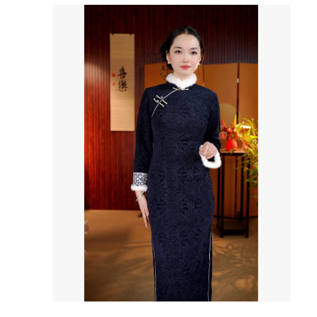 [凝霜] 日常气质文艺国风优雅蓝色奥黛改良旗袍NZ