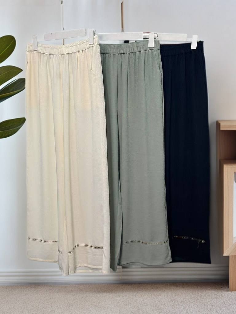 冠乐皱桑蚕丝长裤直筒裤高品质时尚透气舒适春夏秋外穿