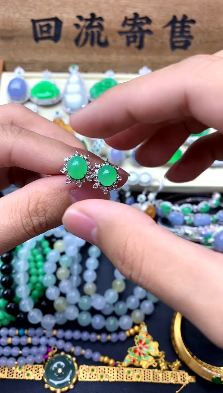 【闪购商品】翡翠耳饰18K金镶嵌29-中国好珍宝