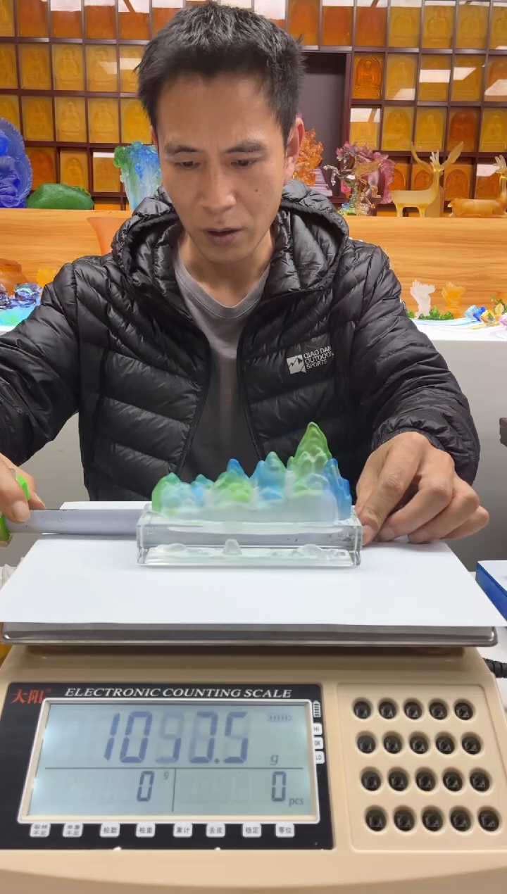 手工艺品琉璃彩色山形线香炉两件套15*10公分