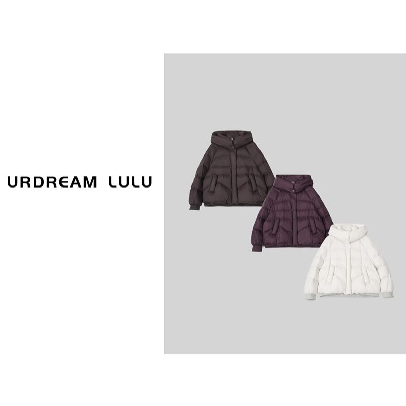 [暖调方程] 秋冬白鸭绒连帽羽绒服厚款廓形拼接零压感上衣-P8680