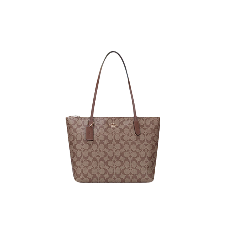 【520好礼】COACH/蔻驰zipTop30女士经典卡其色百搭手提托特包