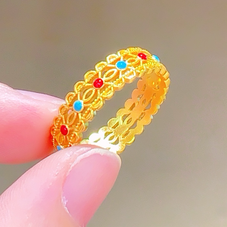 铜合金珐琅戒指 珐琅彩戒指轻奢时尚小众国风轻奢