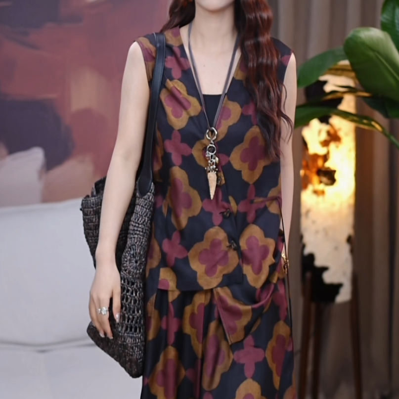 『知微』100%桑蚕丝香云纱休闲显瘦春气质时尚无袖马甲