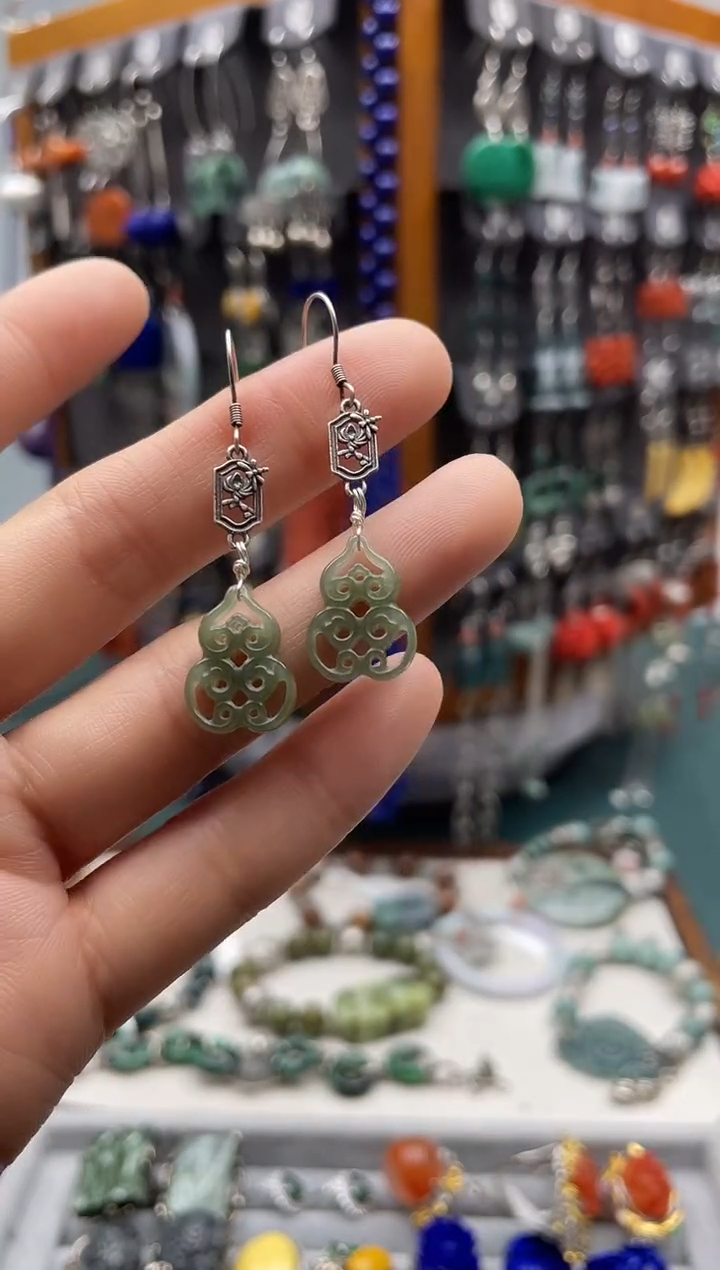 【闪购商品】和田玉耳饰银S925镶嵌饰品