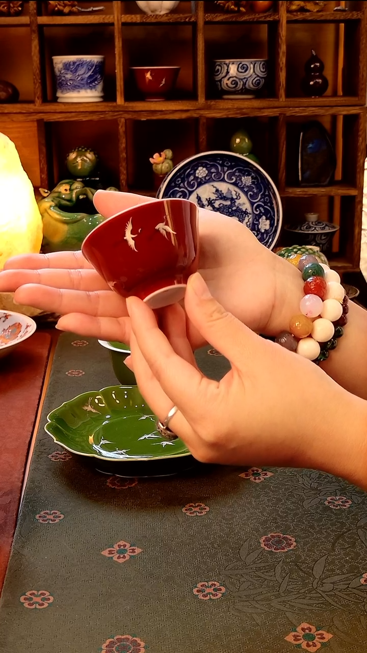 【手工手绘仙鹤红色主人杯】