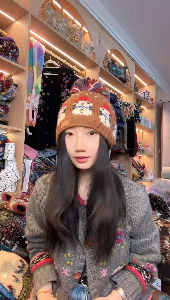 羊毛美利奴焦糖色雪人单球帽