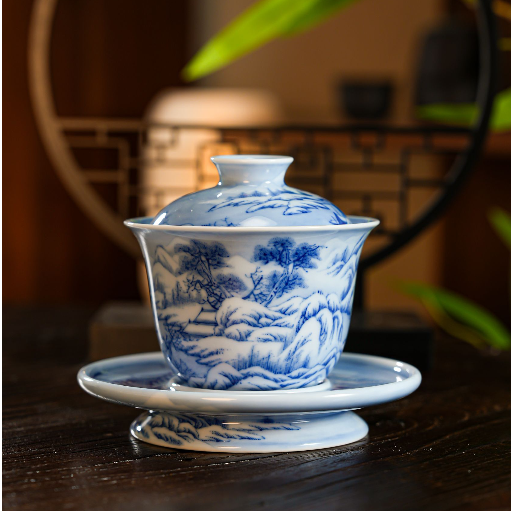 【小乔赏瓷】画堂春探雪图卷三才盖碗陶瓷家用茶盖碗 htc101