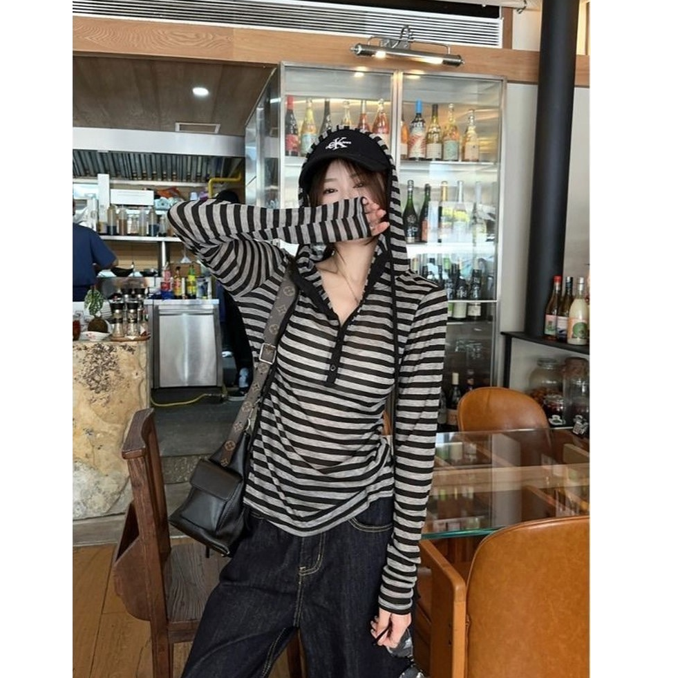 【蜜爷家】秋季连帽掐腰纽扣上衣548#