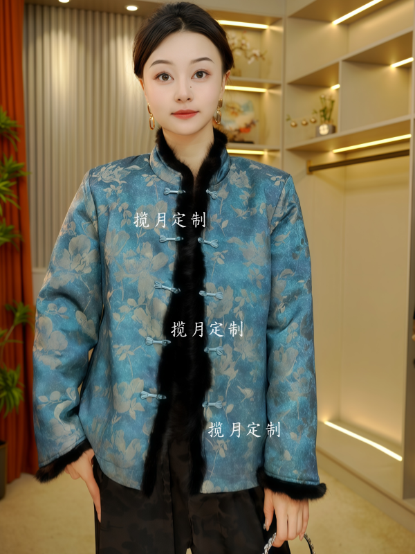 【青瓷】2025新款女装上衣加绒加厚冬季百搭青花瓷时尚双面长袖