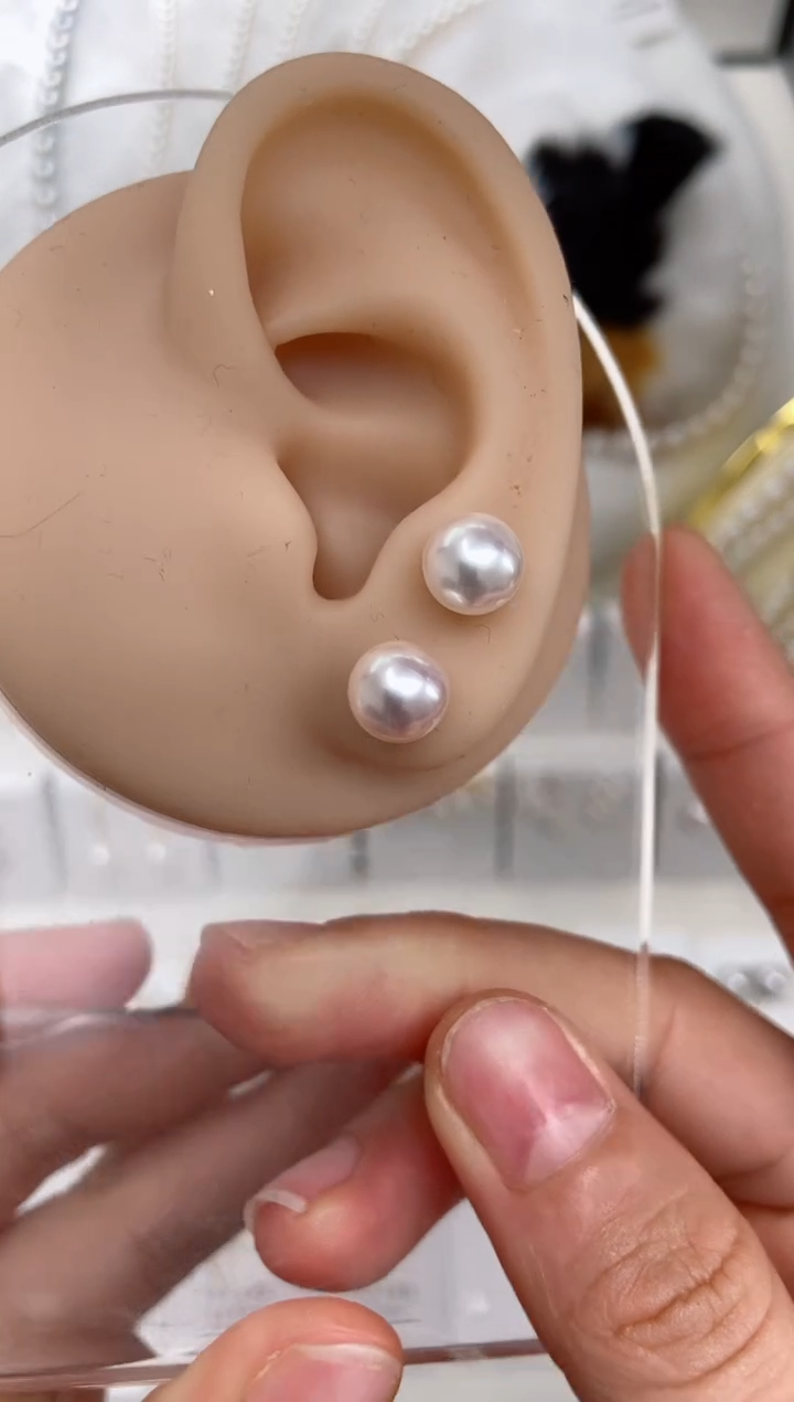 【闪购商品】海水珍珠耳钉18K金镶嵌7.5-8mm耳钉福利