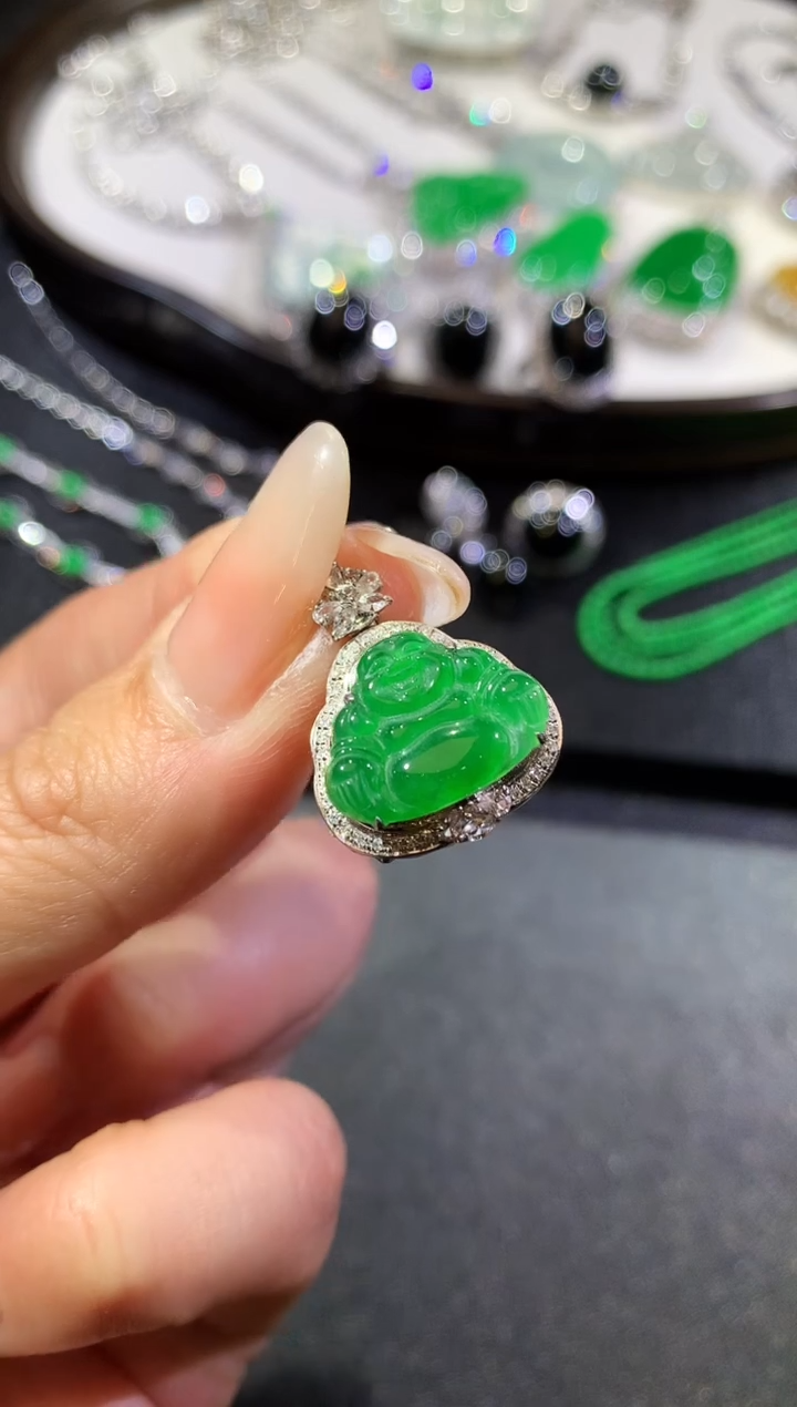 【闪购商品】翡翠吊坠(不含链)18K金镶嵌10-佛公（多样性发货一件