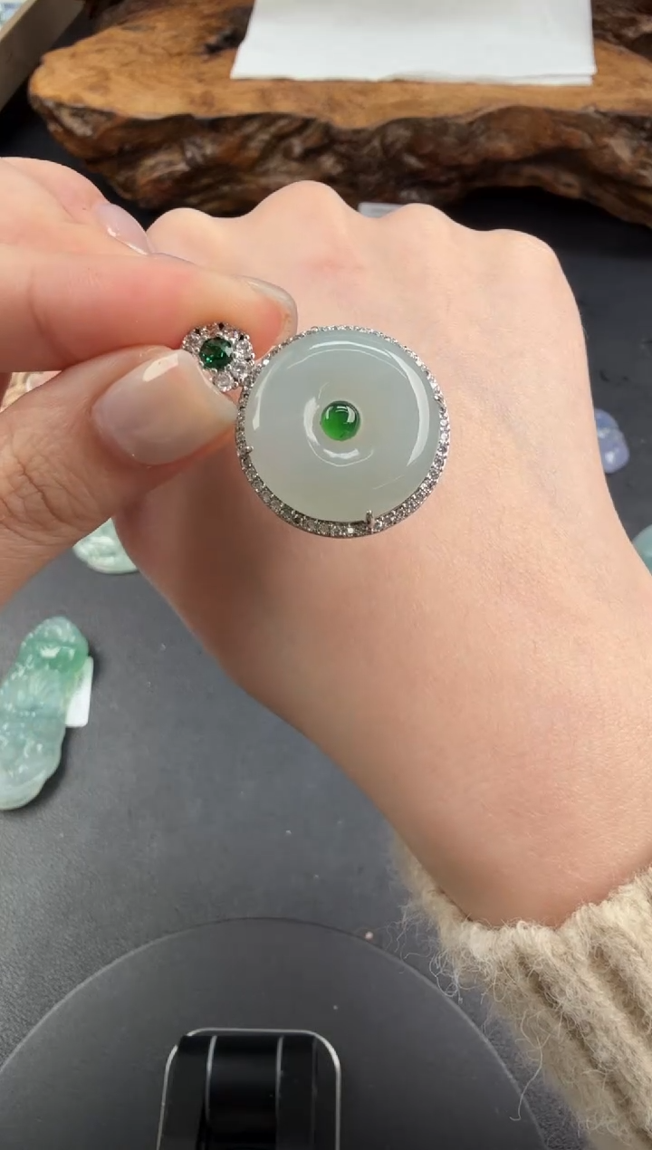 吊坠(不含链)银S925镶嵌翡翠翡翠饰品-244