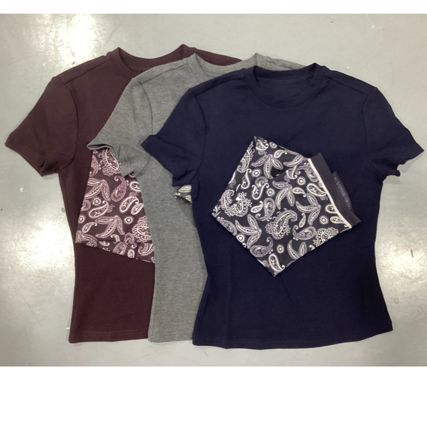 89721 圆领纯色条纹吸汗T恤夏季春夏休闲短袖印花欧美风