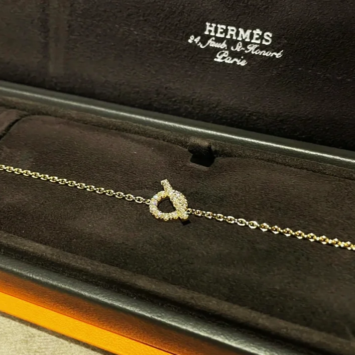 99新 Hermes/爱马仕 小花6欢 小Q 手链 满钻 SH 18K玫瑰金