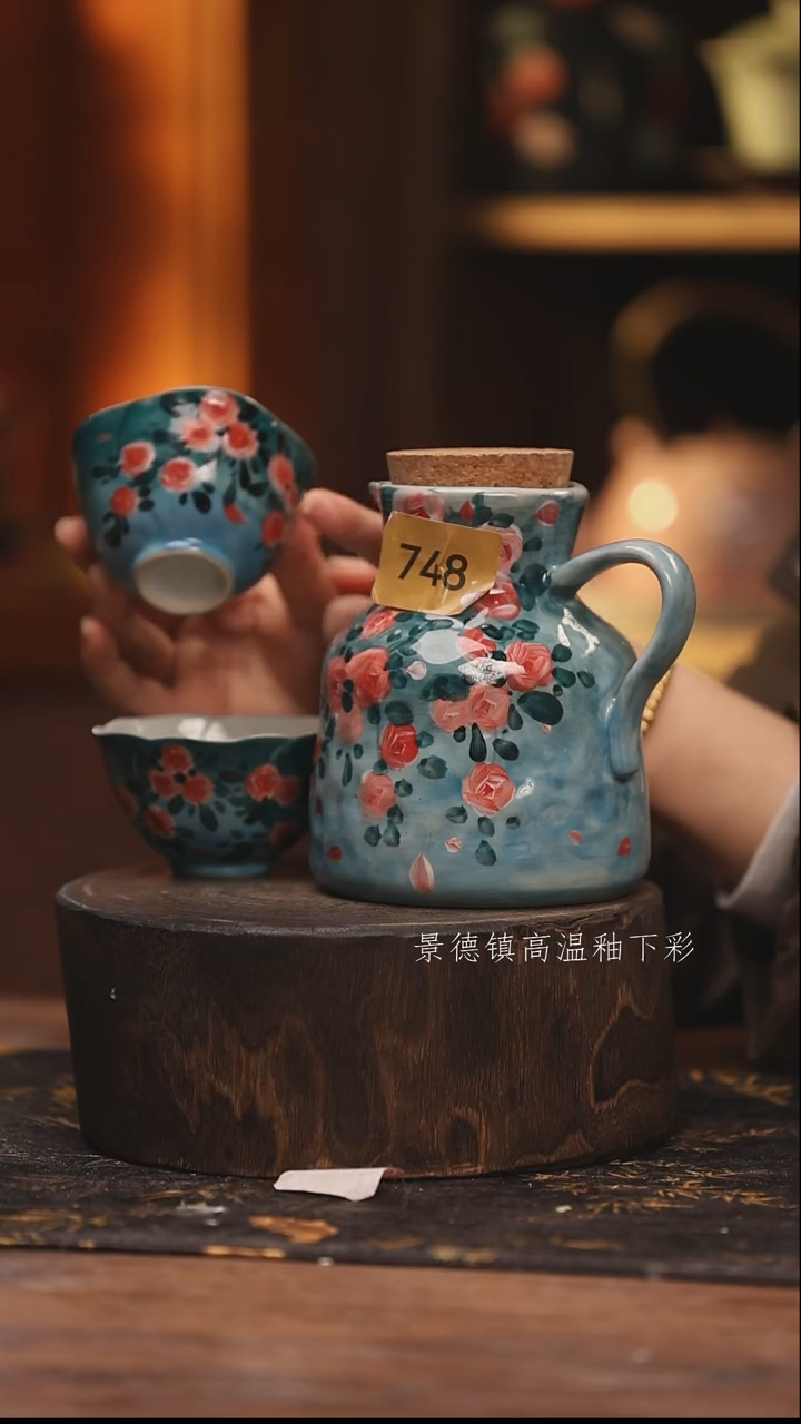 陶瓷景德镇高温釉下手绘陶瓷@L748@