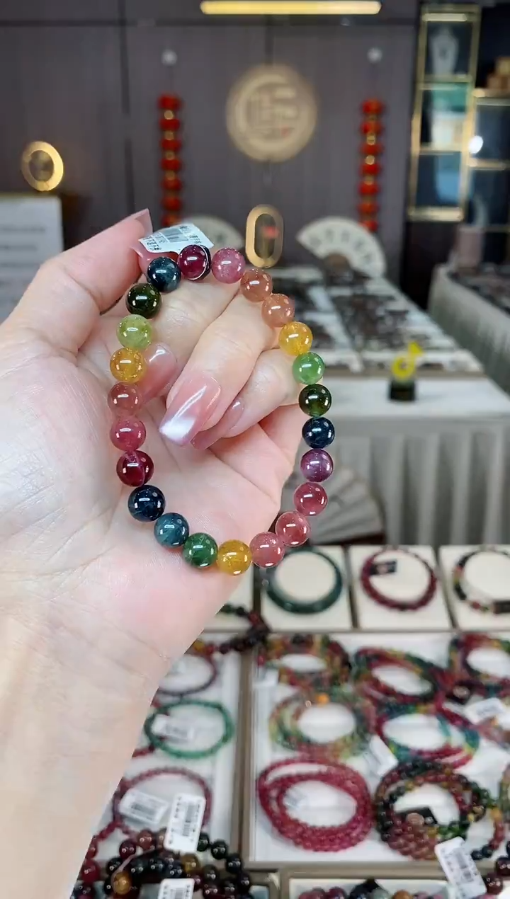 未镶嵌透体老矿碧玺彩虹单圈手串8mm+碧玺多样性发一条hon