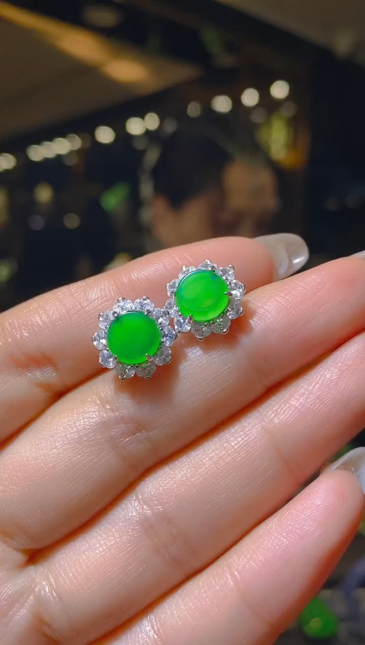 【闪购商品】翡翠耳饰银S925镶嵌014（多样性发货）