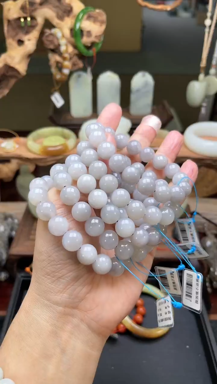 【闪购商品】和田玉手串未镶嵌卡12青海冰烟紫圆珠 多样性发一