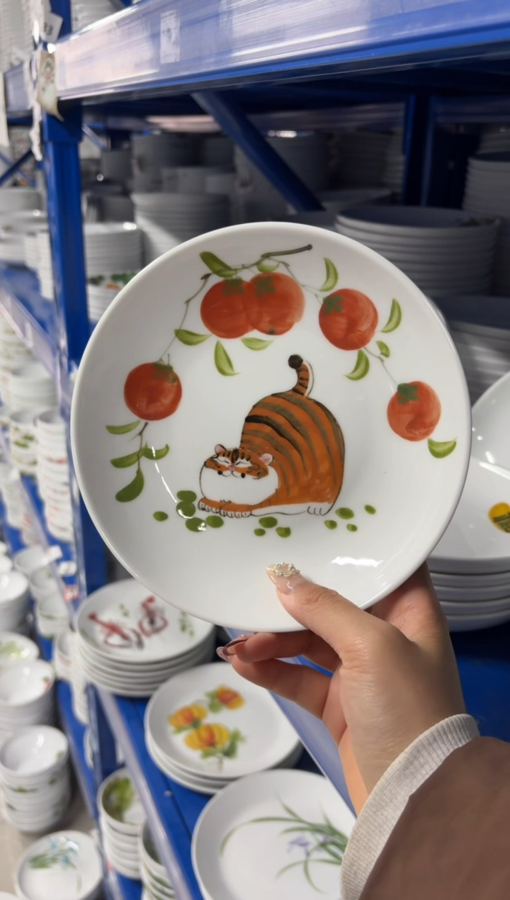 瓷片景德镇高温陶瓷食品级手绘釉中彩-浅盘