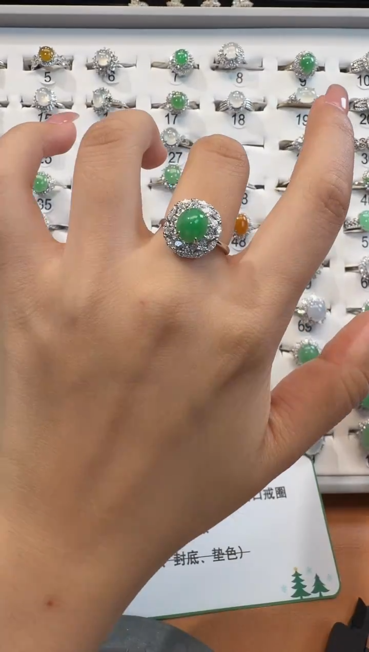 银S925镶嵌戒指翡翠925银镶翡翠戒指镶嵌196