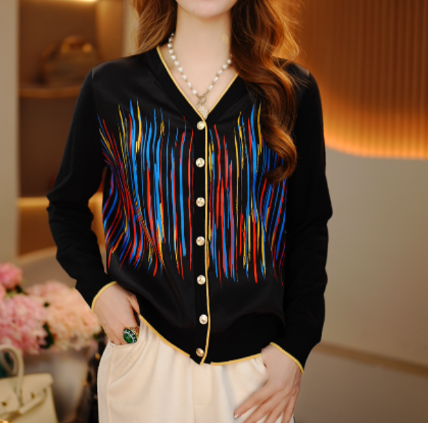 2025新品长袖休闲女士复古印花洋气经典轻奢显瘦开衫345（七店）