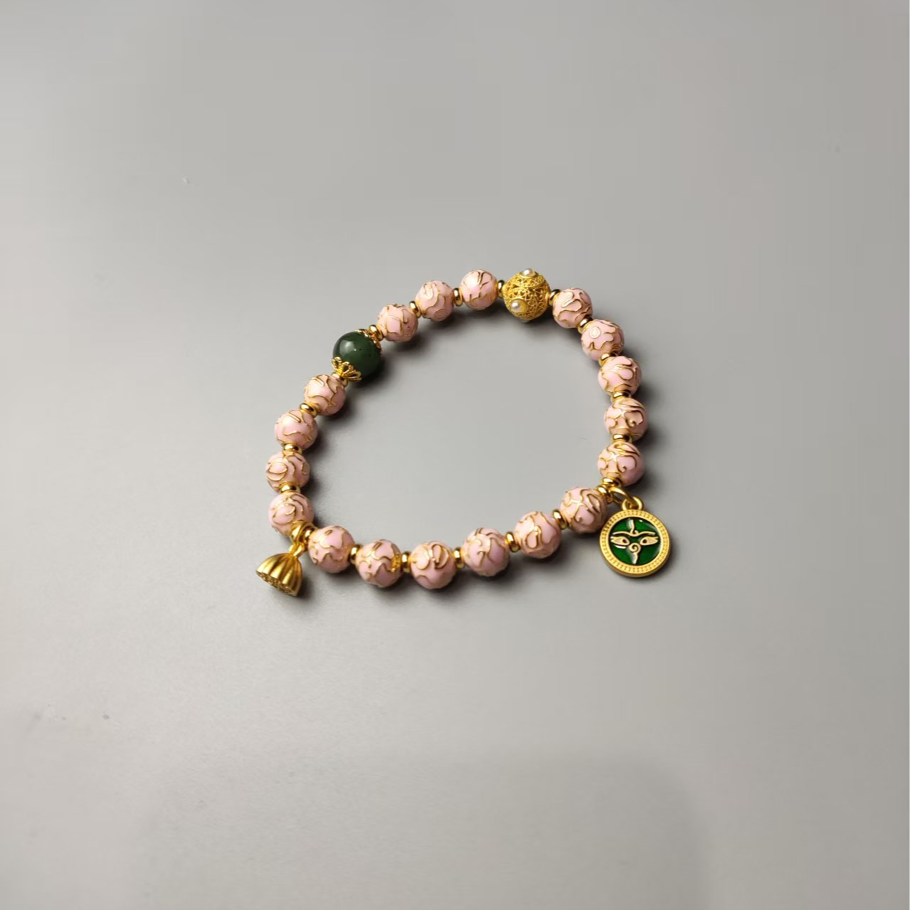 和田玉非遗手工珐琅景泰蓝手串（粉金）