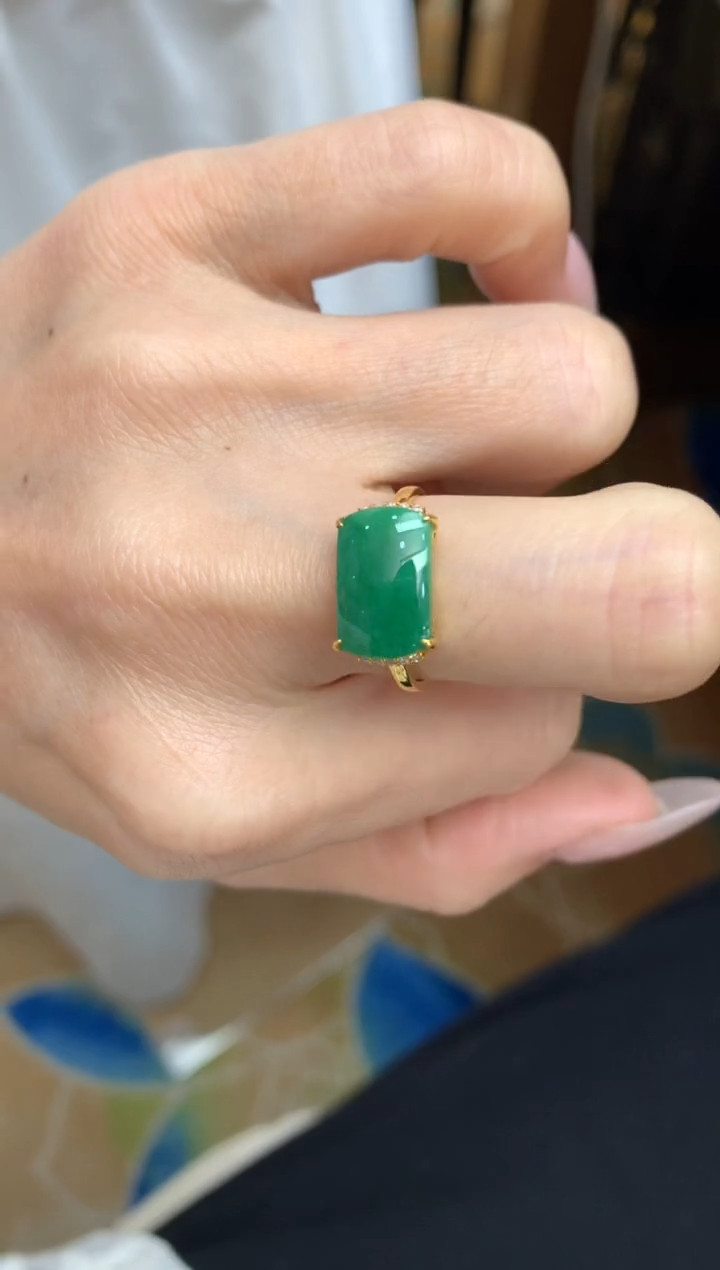 【闪购商品】翡翠戒指18K金镶嵌戒指#14圈上下两个圈口免费改