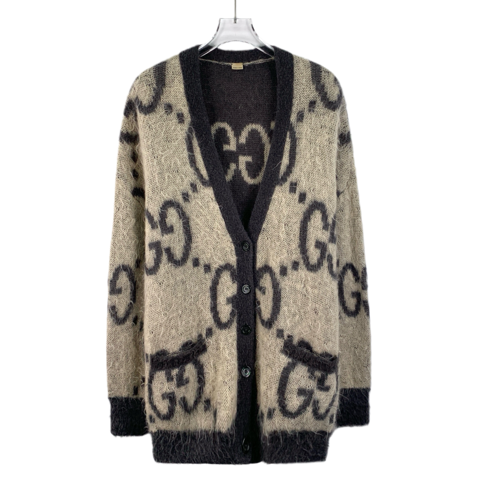 99新 GUCCI/古驰 JW0464 拼色logo满印v领针织开衫外套