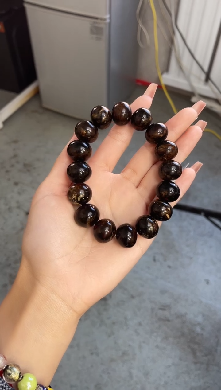【闪购商品】琥珀裸石未镶嵌16+黑花手串