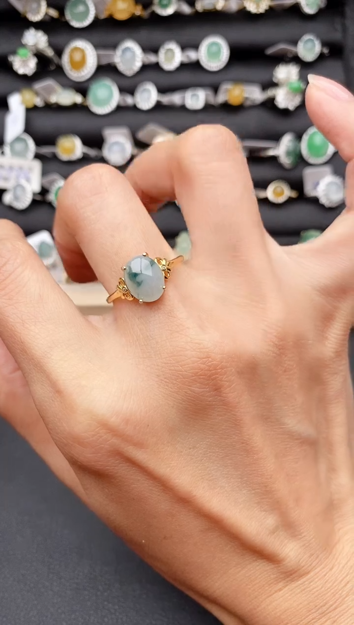 【闪购商品】翡翠戒指银S925镶嵌缅甸天然A货翡翠333  10-7