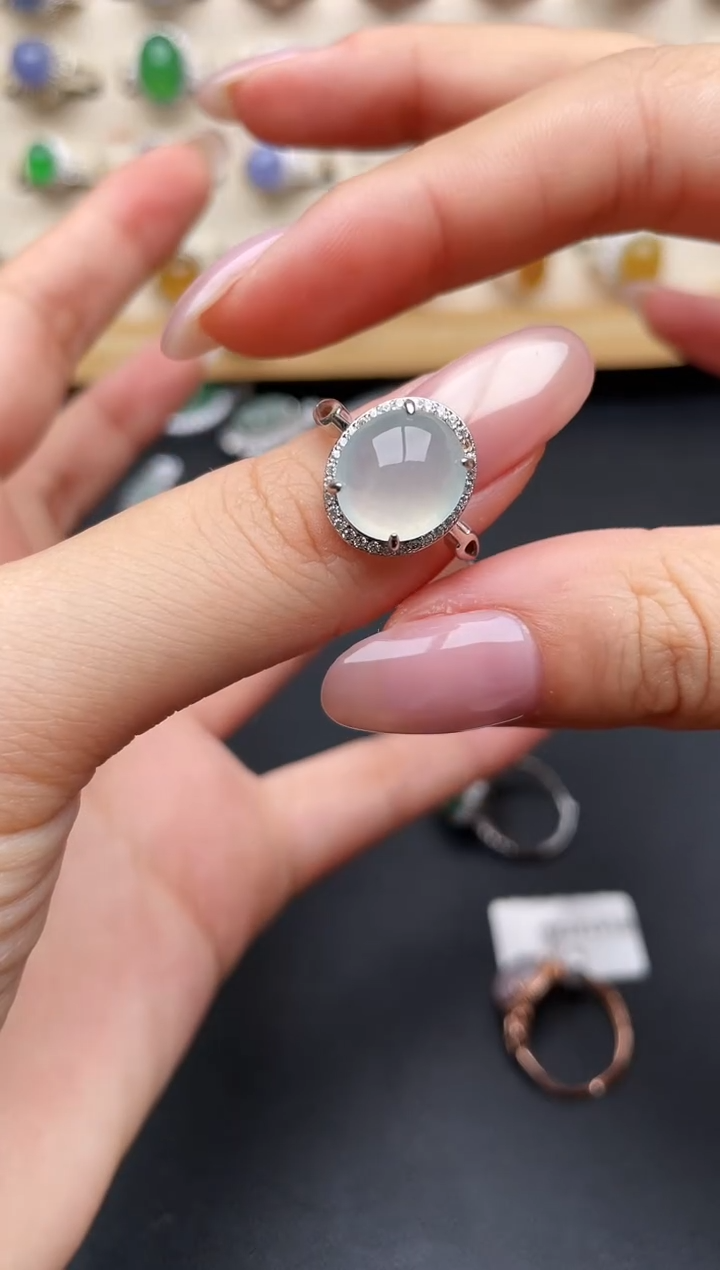 翡翠戒指银S925镶嵌一物一证一礼盒