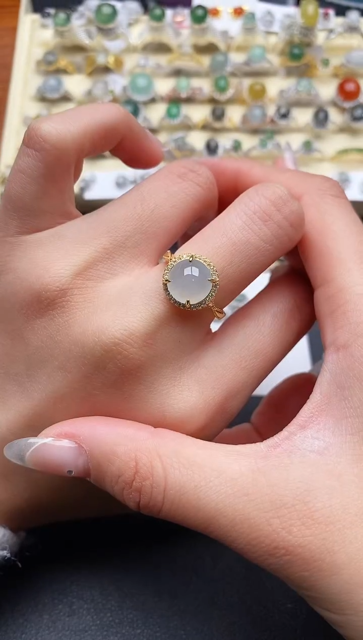 【闪购商品】翡翠戒指银S925镶嵌6666666+8