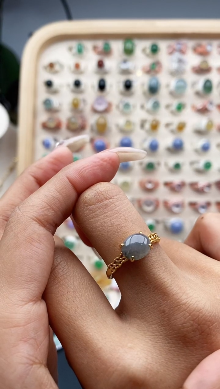 【闪购商品】翡翠戒指银S925镶嵌缅甸天然A货翡翠222  1+10