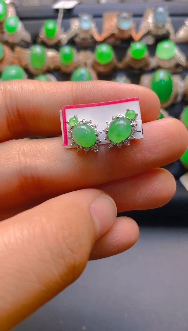 【闪购商品】翡翠耳饰银S925镶嵌天然A货翡翠1