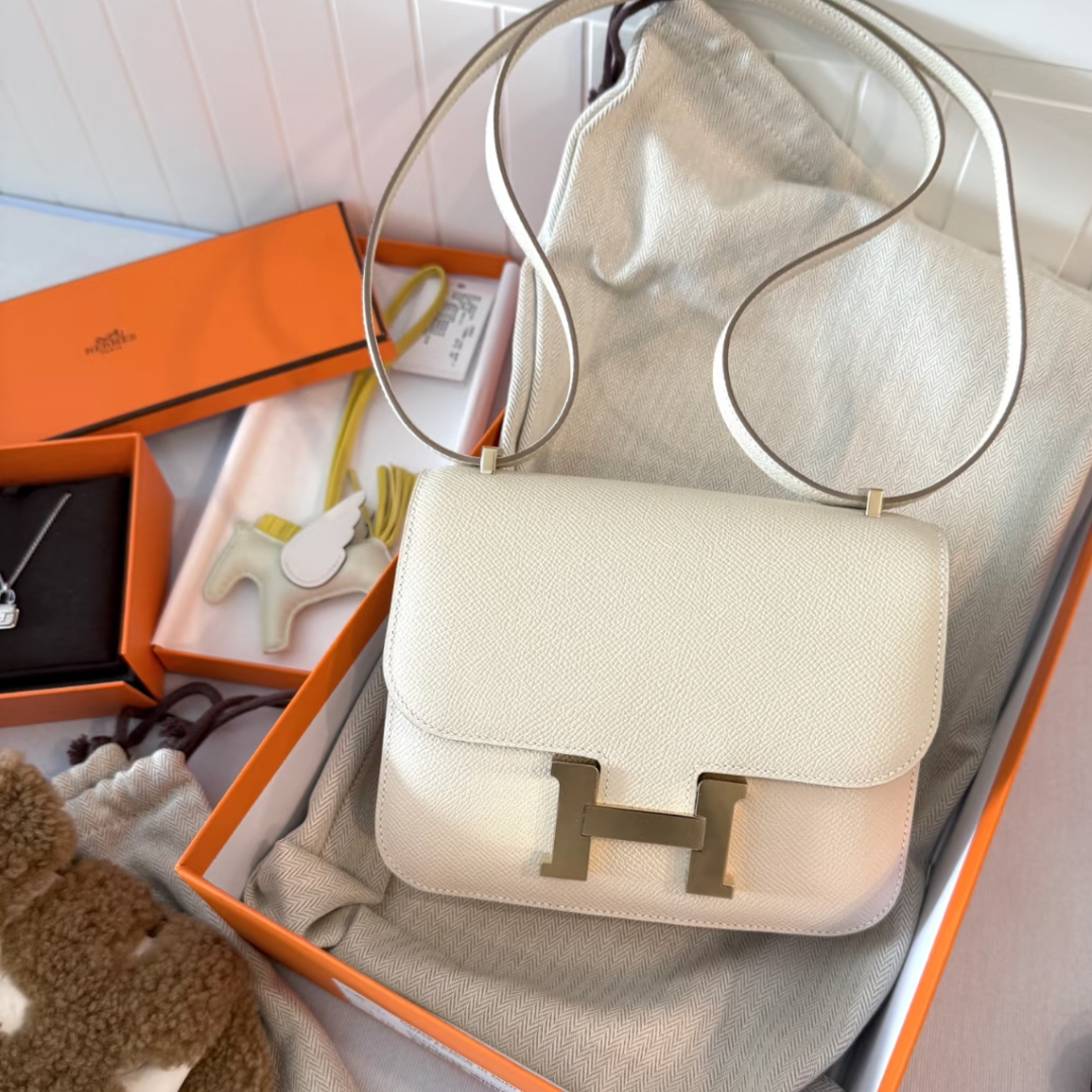 99新 Hermes/爱马仕 7姐专场/奶油白金扣 康康19  Ep皮 U刻 