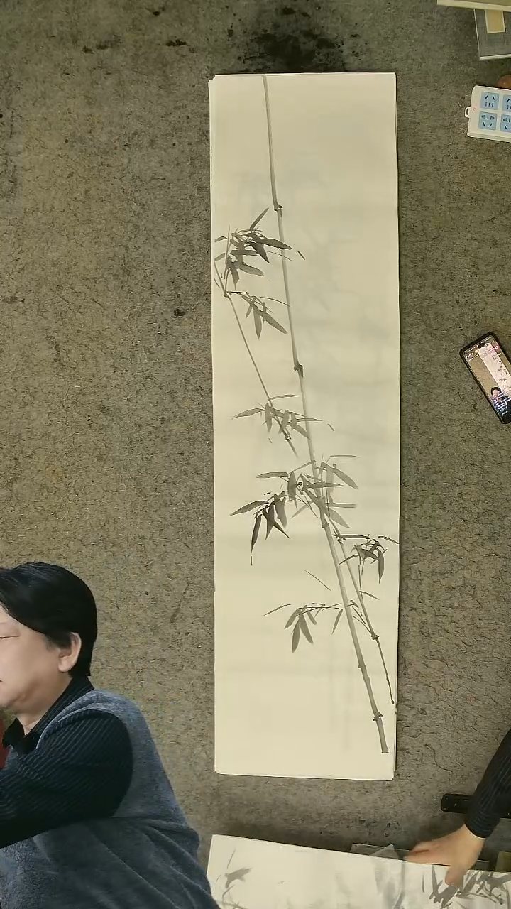 国画四尺对开 墨竹条屏 34*138cm