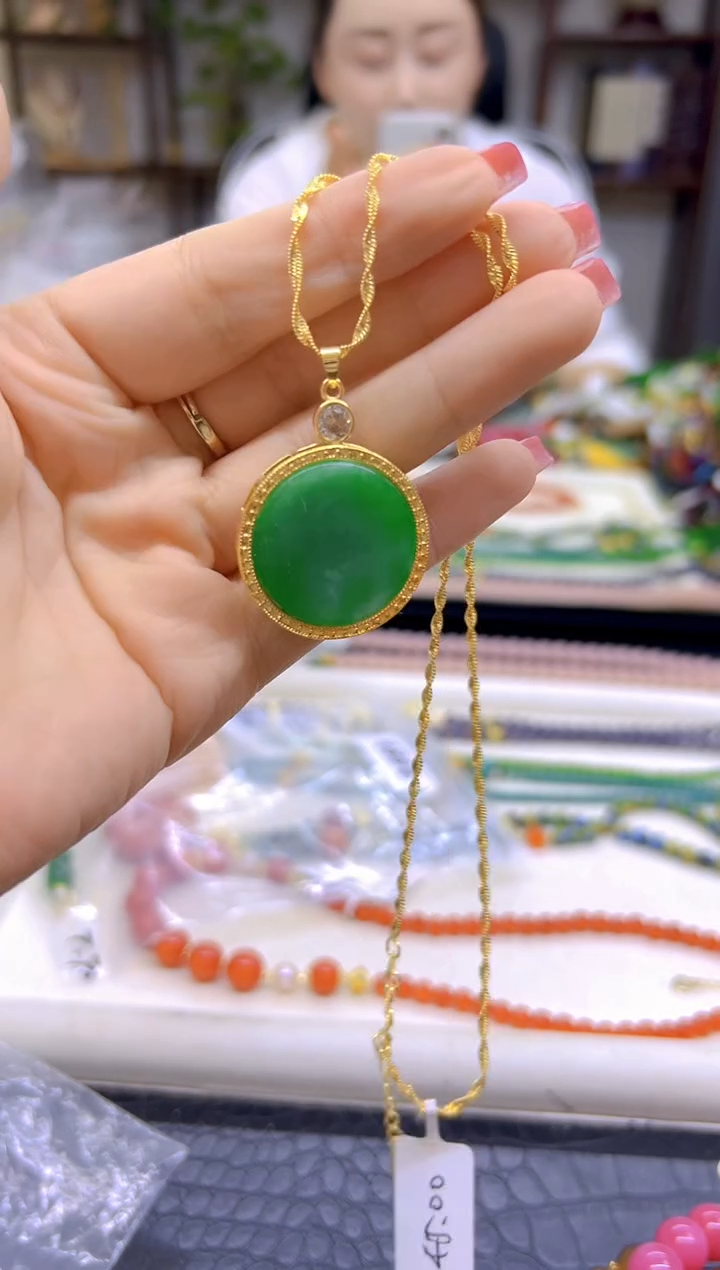 吊坠(赠链)银S925镀金镶嵌翡翠DIY款D94